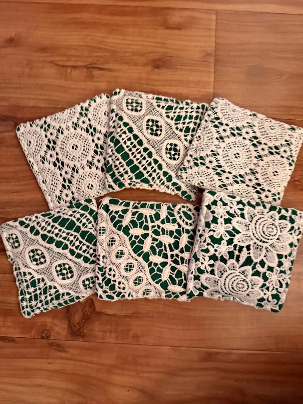 Handmade Bundle of (6) Green Crochet Christmas Holiday Fabric Coasters Decor